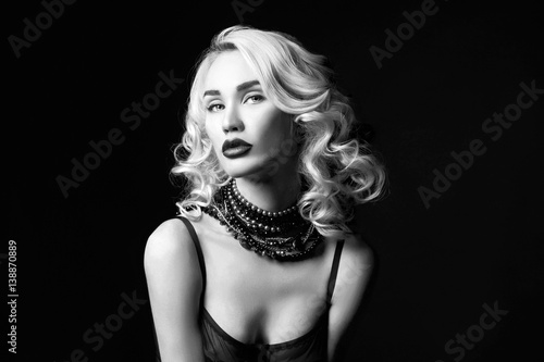 Sexy Beautiful Blonde Girl With Long Hair Perfect Woman Portrait