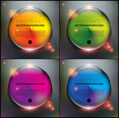 Wall Mural - Abstract backgrounds set of 4. Glass marbles with circular design. Glossy, colorful and isolated on the black panel. Each item contains space for own text. Vector illustration. Eps10.