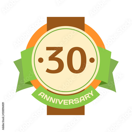 Birthday thirtieth badge banner design flat celebration emblem anniversary ca...