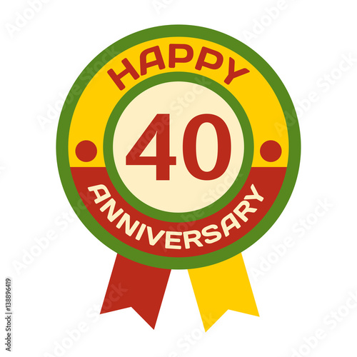 Birthday fortieth badge banner design flatcelebration emblem anniversary card...