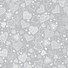 Vector Silver Grey Doodle Hearts Seamless Pattern Design Perfect For Valentine S Day Cards, Fabric, Scrapbooking, Wallpaper.