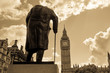 Big Ben and Winston Churchill's statue at sunset, London