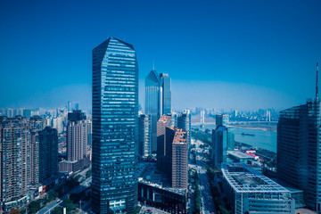  modern business buildings in financial district in city of China.