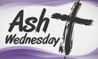 Cross in Brushstroke Style and Purple Waves Commemorating Ash Wednesday, Vector Illustration