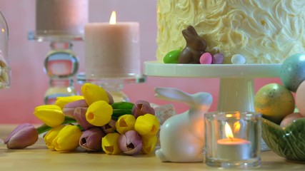 Wall Mural - Easter party table with white chocolate cake