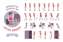 Ready-to-use Young Male Office Worker Character Set, Different Poses And Emotions