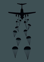 Illustration Of A Military Plane And Paratroopers.