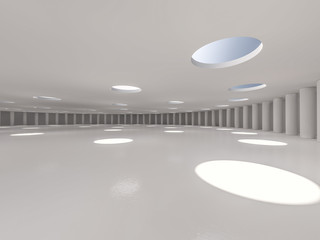 Abstract modern architecture background, empty white open space interior with columns. 3D rendering