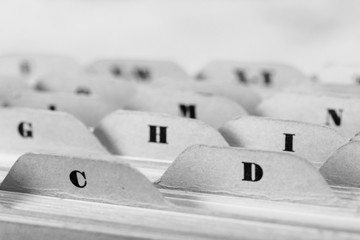 Wall Mural - Close up of alphabetical index cards in box