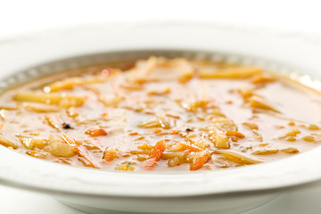 Wall Mural - Vegetable Soup. White Bowl Plate