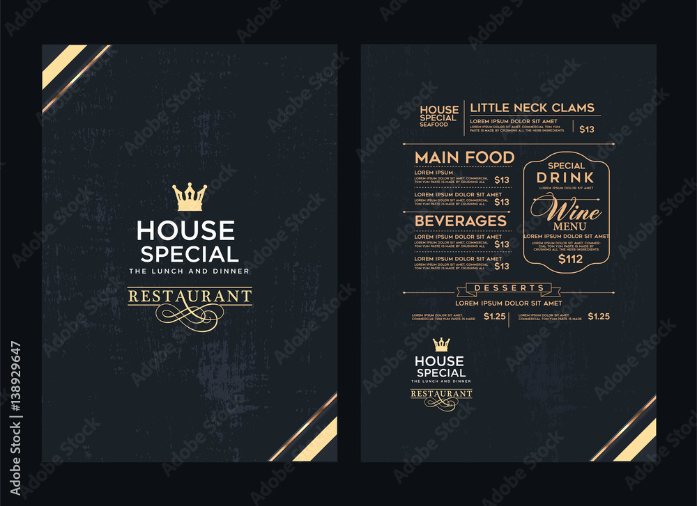Creative menu design. Layout design, Design set for menu restaurant. - obrazy, fototapety, plakaty 