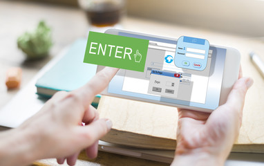 Wall Mural - enter button display identification operating concept