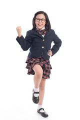 Wall Mural - Asian child in school uniform with pink school bag