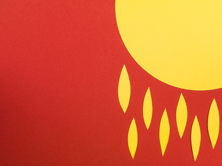 Wall Mural - Illustration of The Sun With Flames or Tears Against a Red Background