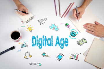 Wall Mural - digital age concept. the meeting at the white office table.