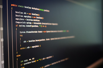 Wall Mural - c# computer language source code on computer monitor.