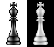 Chess Piece King, Two Versions - White And Black. Vector Illustration.