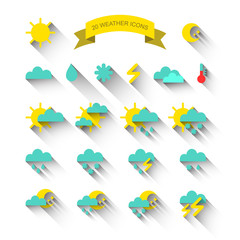 Wall Mural - Vector set of twenty weather icons in trendy flat style.