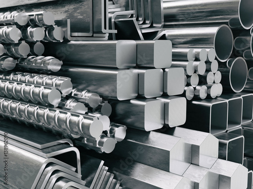 Fotografía Metal profiles and tubes. Different stainless steel products.
