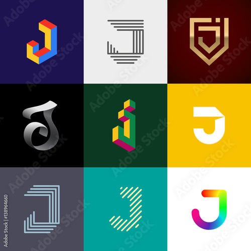 Letter J Big Logo Pack Creative Vector Monograms Striped Ribbon Colorful Isometric Linear 3d Logos Eps10 Format Buy This Stock Vector And Explore Similar Vectors At Adobe Stock Adobe Stock