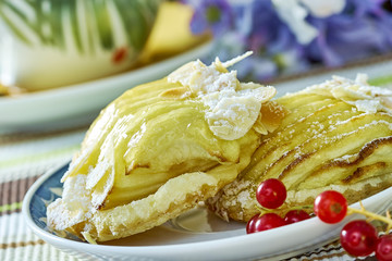 apple cheesecake with cup of tea sweet dessert still life