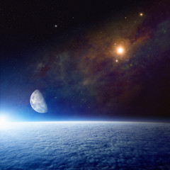 Wall Mural - abstract space background with earth, moon and supernova