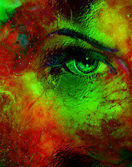 Leinwandbilder - Woman eye in cosmic background. Painting and graphic design.