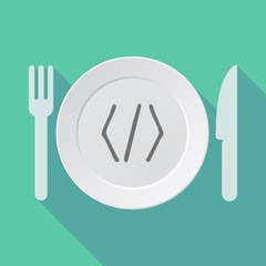 Long shadow dishware with a code sign
