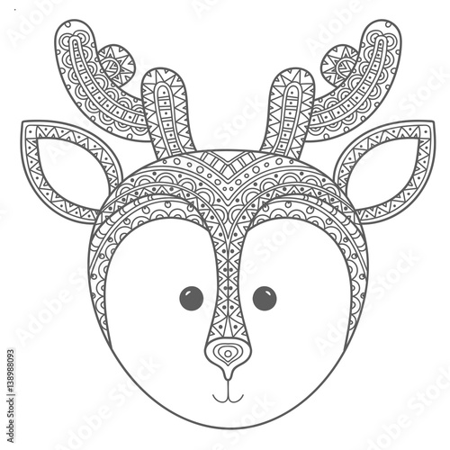 Hand Drawn Ethnic Ornamental Cute Deer S Face In Doodle