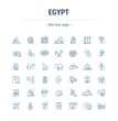 Vector graphic set. Icons in flat, contour,thin, minimal and linear design. Egypt. Travel to Egypt. Simple isolated icons.Concept of web site and app.Sign,symbol, elements.
