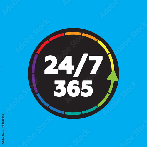 Fotografia, Obraz Vector 24 on 7 timing badge symbol. Time vector