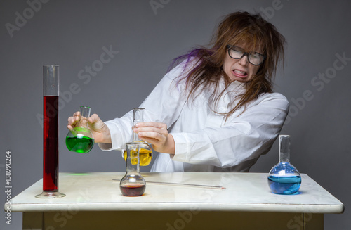 Fotografie, Tablou Disgust and shaggy scientist in lab
