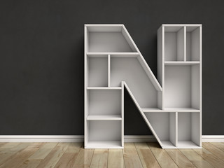 Wall Mural - Letter N shaped shelves 3d rendering