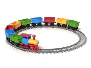 toy train on a white background 3d rendering