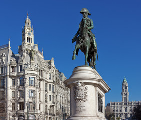 The monument of the king Pedro IV on the main square of Porto - Portugal