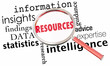 © iQoncept - Resources Information Data Insights Facts Magnifying Glass Word Collage 3d Illustration