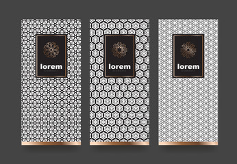 Wall Mural - Vector set packaging templates black and white geometric pattern for luxury products.logo design with trendy linear style.vector illustration