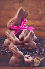 Wall Mural - Chocolate bunny easter eggs.