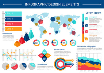 Poster - Infographic elements design with world map, charts