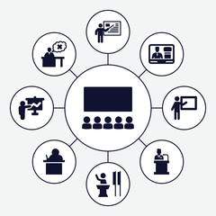 set of 9 lecture filled icons