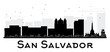 San Salvador City skyline black and white silhouette.
