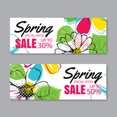 Spring sale banner template with colorful flower.Can be use voucher, wallpaper,flyers, invitation, posters, brochure, coupon discount.