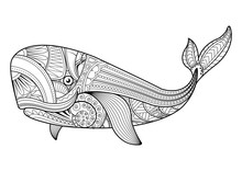 Vector Illustration Of Whale Coloring Page