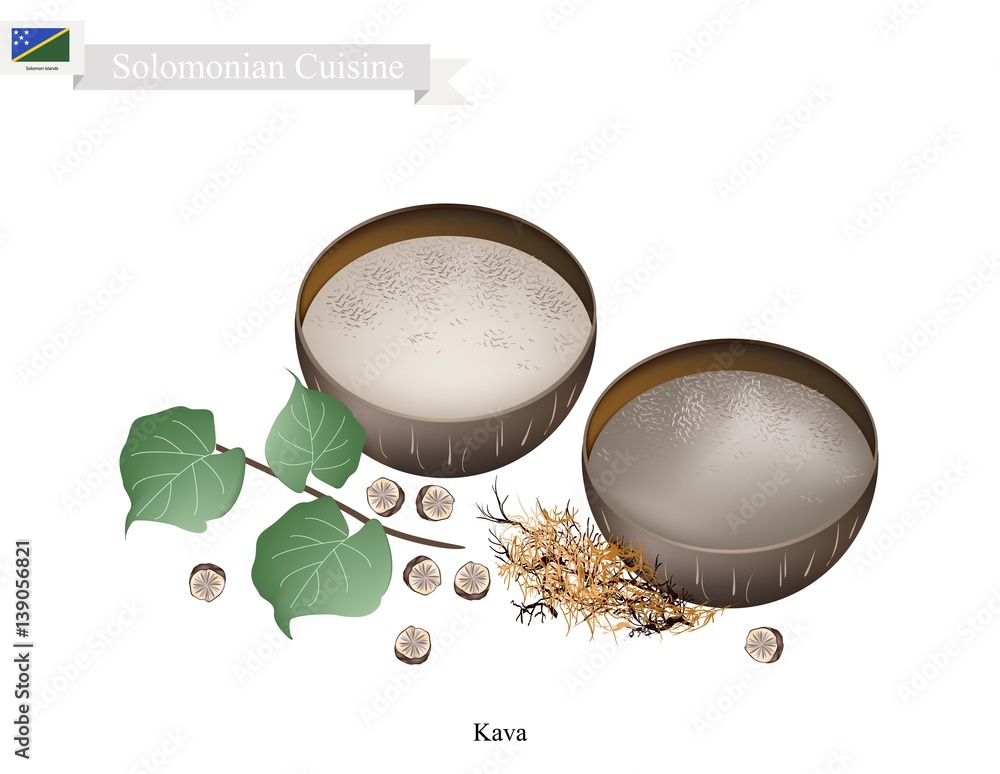Kava Drink or Traditional Solomonian Herbal Beverage - obrazy, fototapety, plakaty 