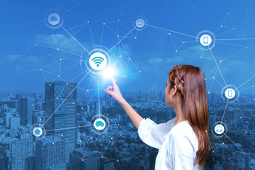 Aufkleber - young girl and Internet of Things concept