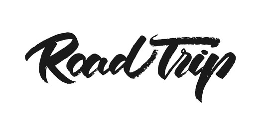 Wall Mural - Vector illustration. Vintage grunge Hand drawn lettering of Road Trip on white background.