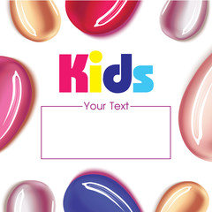 Baby kids children design template with place for text. Paint smears different colors strokes.