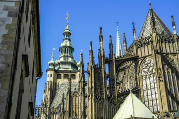 Wall Mural - Prague, Veits Cathedral on hill Hradschin, Details of gothic roo