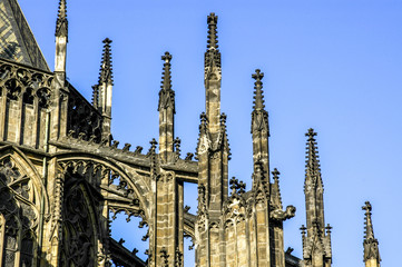 Wall Mural - Prague, Veits Cathedral on hill Hradschin, Details of gothic roo