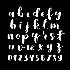 Wall Mural - black and white hand lettering alphabet design, handwritten brush script modern calligraphy boho font vector illustration
